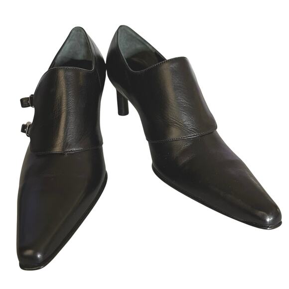 Faconnable Womens 5B Leather Ankle Booties Heels Buckle Details Made in Italy - Picture 1 of 15